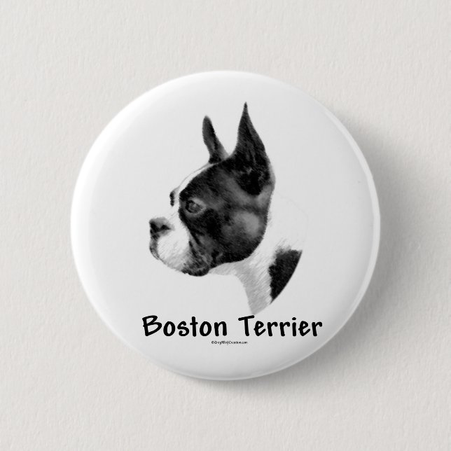 Boston Terrier Charcol 2 - Button Knapp (Framsida)