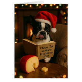 Boston Terrier 'Cheese Tax' Christmas card Hälsningskort