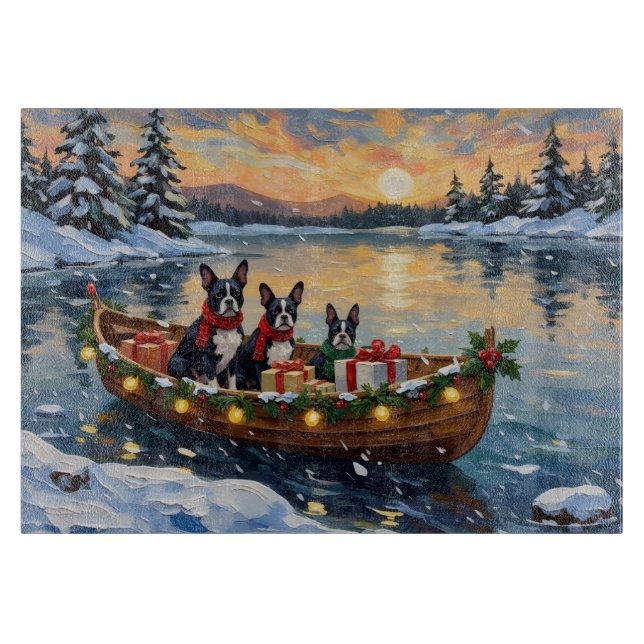 Boston Terrier Christmas Boat Holiday (Framsidan)