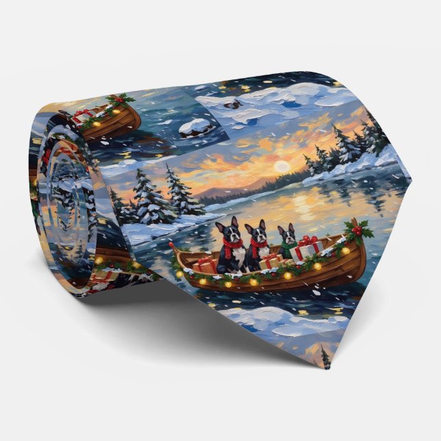Boston Terrier Christmas Boat Holiday Slips (Rullad)