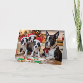 Boston Terrier Christmas Cookie Card Kort