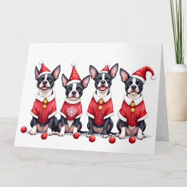 Boston Terrier Christmas Dress Santa Hat Kort (Framsida)