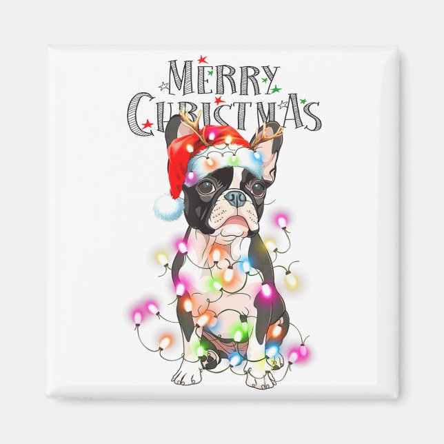 Boston Terrier Christmas Lights Xmas Dog  Magnet (Framsidan)