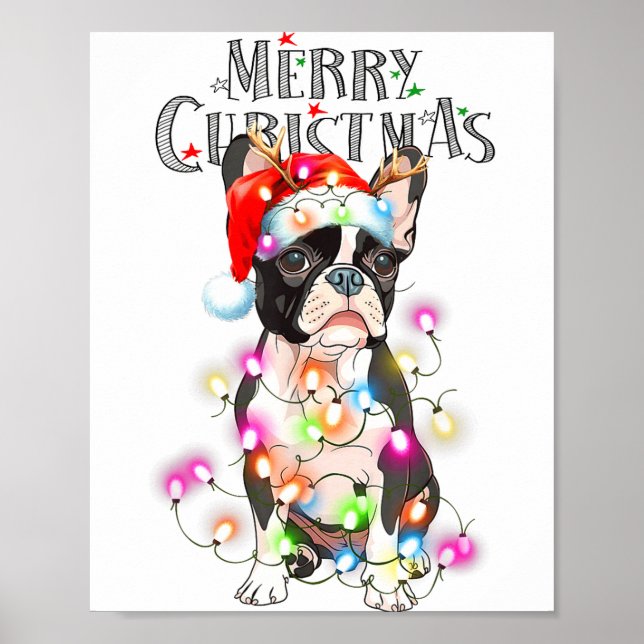 Boston Terrier Christmas Lights Xmas Dog  Poster (Framsidan)