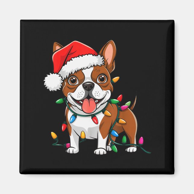 Boston Terrier Christmas Lights Xmas Dogs Men Wome Magnet (Framsidan)