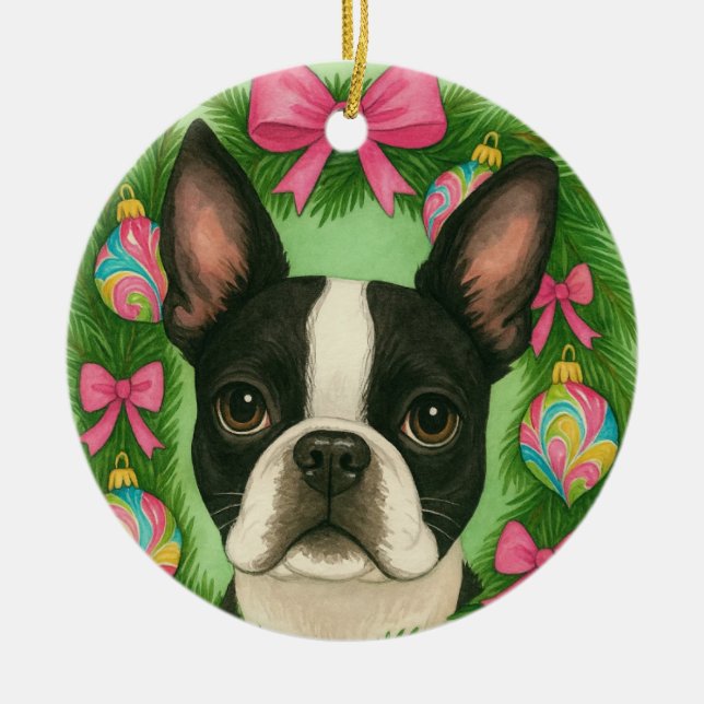 Boston Terrier Christmas Ornament (Framsidan)