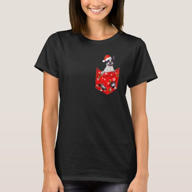 Boston Terrier Christmas Pocket for Boston T Shirt (Framsida)