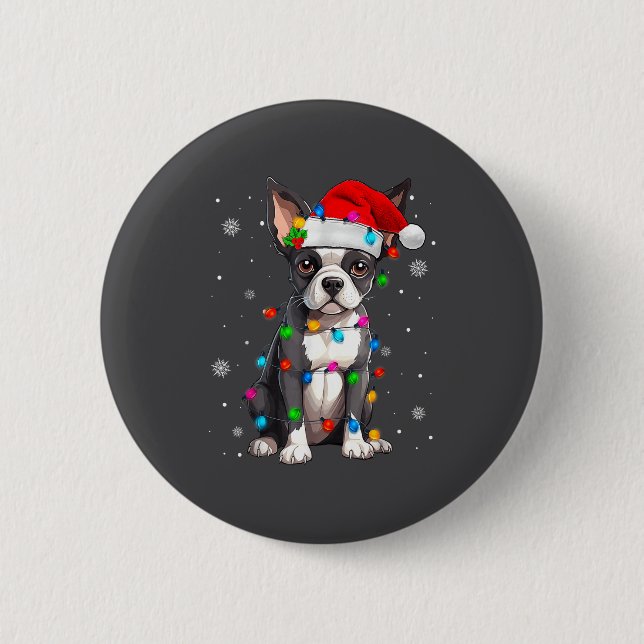 Boston Terrier Christmas Santa Hat  Knapp (Framsida)