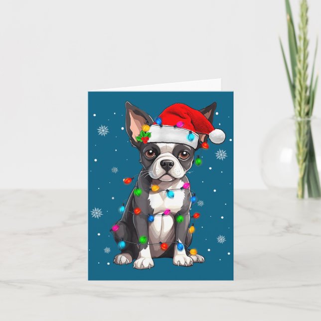 Boston Terrier Christmas Santa Hat  Kort (Framsida)