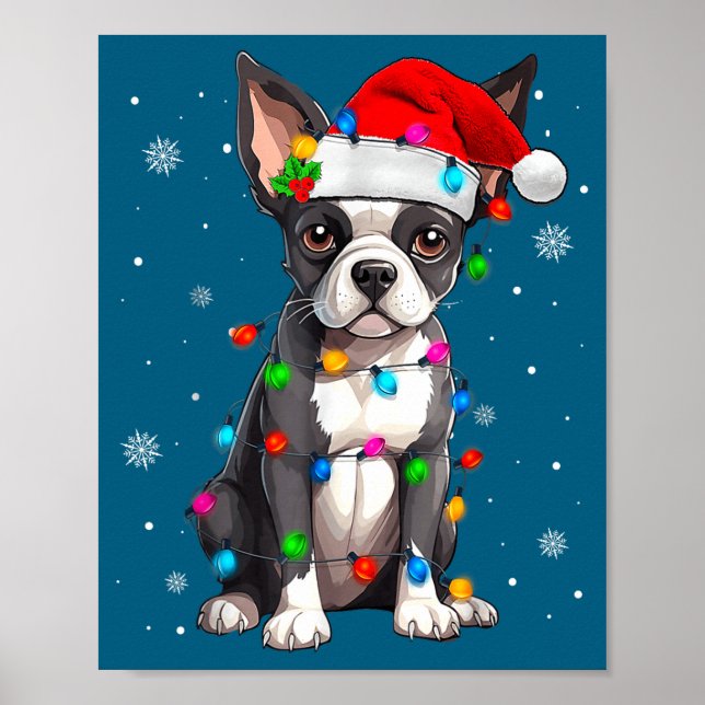 Boston Terrier Christmas Santa Hat  Poster (Framsidan)