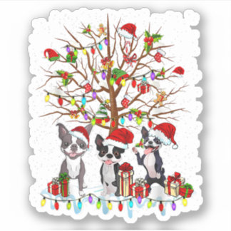 Boston Terrier Christmas Tree Funny Xmas Boston Te Klistermärken