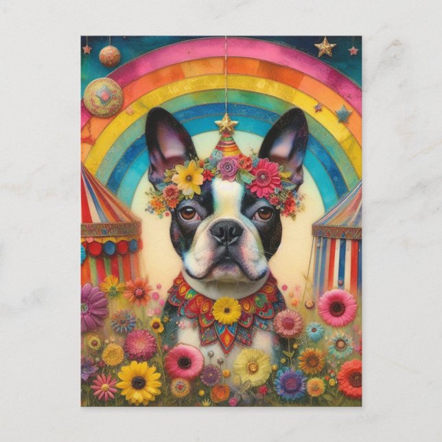 Boston Terrier Circus Colorful Vykort (Framsida)