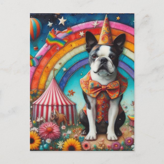 Boston Terrier Circus Encaustic Vykort (Framsida)
