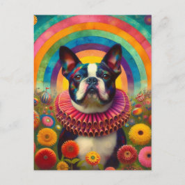 Boston Terrier Clown Collar Circus Vykort