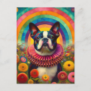 Boston Terrier Clown Collar Circus Vykort