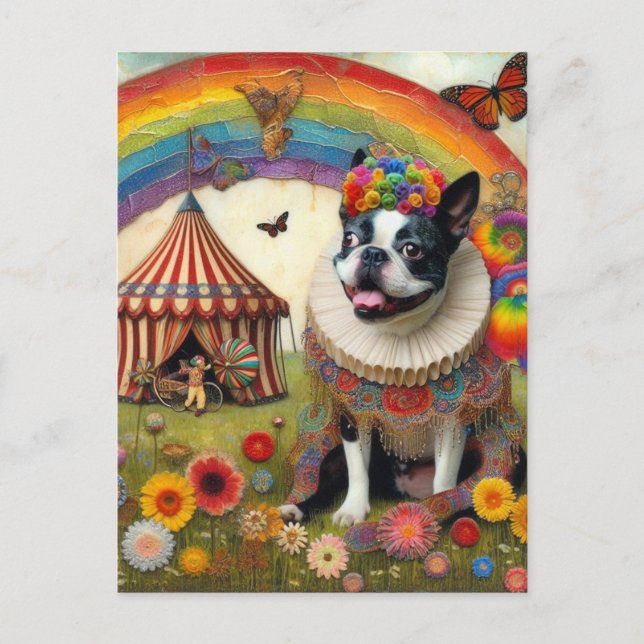 Boston Terrier Colorful Circus Vykort (Framsida)