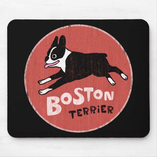 Boston Terrier Coola Retro Stil | Cute Tecknad hun Musmatta (Framsidan)