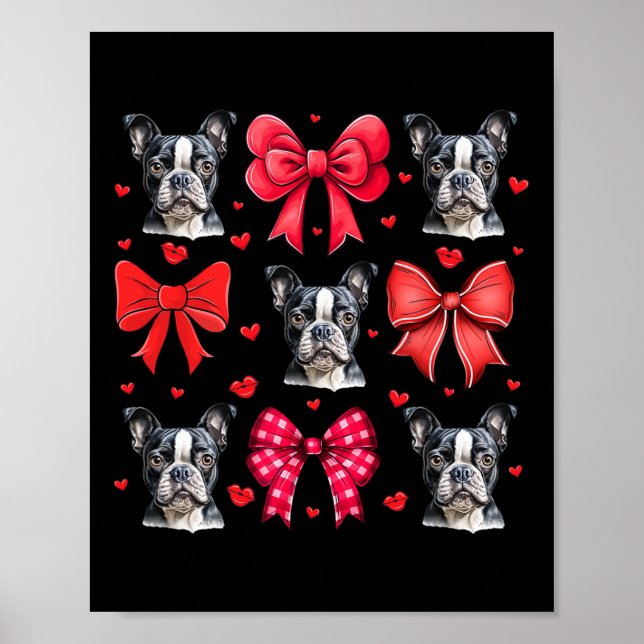 Boston Terrier Coquette Bow Puppy Mamma Valentin Poster (Framsidan)