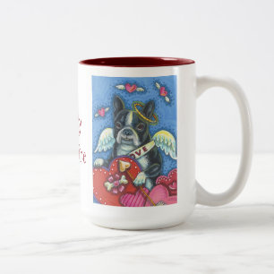 Boston Terrier Cupid HUND VALENTINE 2 TONE MUGG Re