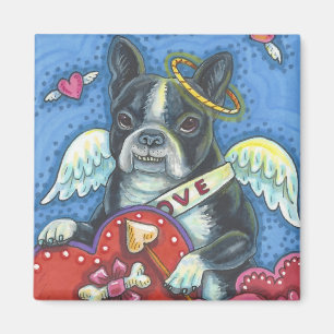 Boston Terrier Cupid HUND VALENTINE MAGNET Square