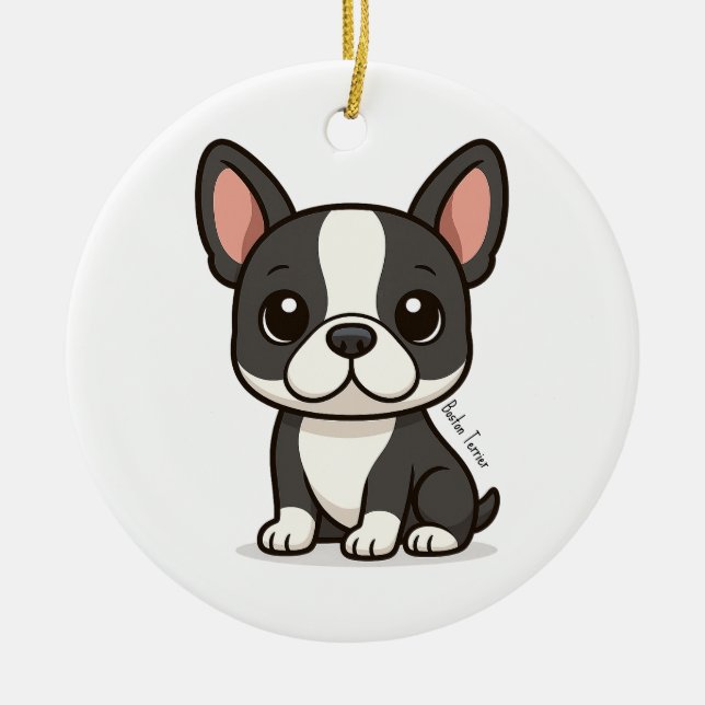 Boston Terrier Custom Name Julgransprydnad Keramik (Framsidan)