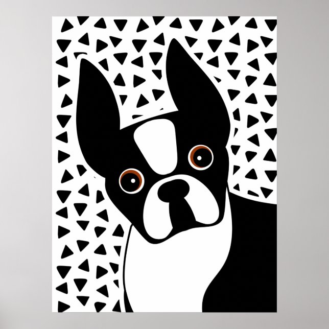 Boston Terrier Cute Black and White Poster (Framsidan)