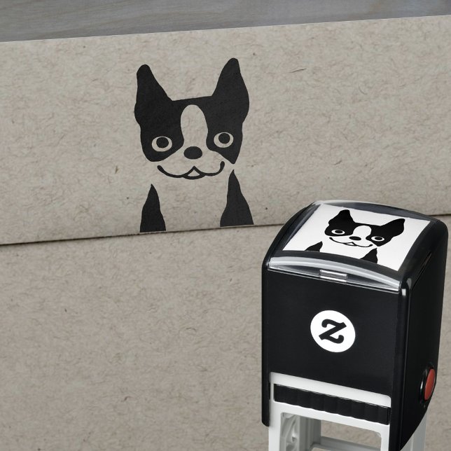 Boston Terrier Cute Hund Ansikte Självfärgande Stämpel (Skapare uppladdad)