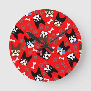 Boston Terrier Cute Mustache Funny Ansikte Rund Klocka