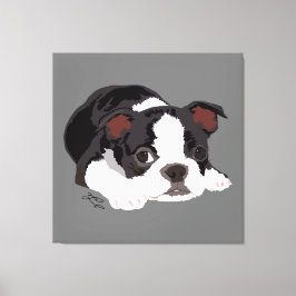 Boston Terrier Cute Puppy Aesthetic Fine Art Canvastryck
