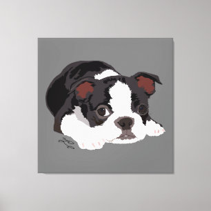 Boston Terrier Cute Puppy Aesthetic Fine Art Canvastryck