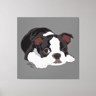 Boston Terrier Cute Puppy Aesthetic Fine Art Canvastryck