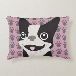 Boston Terrier, dammig rosa Prydnadskudde