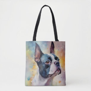 Boston Terrier Digital Watercolor Porträtt Hund 17 Tygkasse