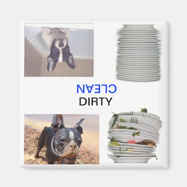 Boston Terrier Dirty/Clean Dishewasher Magnet (Framsidan)