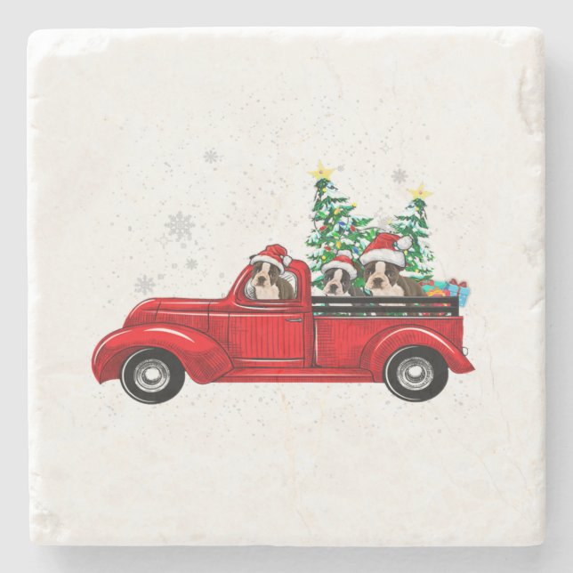 Boston Terrier Dog Driving Xmas Truck Christmas Stenunderlägg (Framsidan)