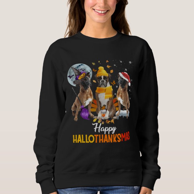Boston Terrier dog Happy Hallothanksmas Halloween  T Shirt (Framsida)
