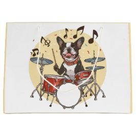Boston Terrier Dog Playing Drums