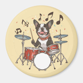 Boston Terrier Dog Playing Drums Magnet