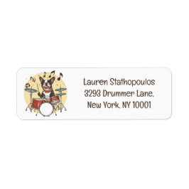 Boston Terrier Dog Playing Drums Returadress Etikett