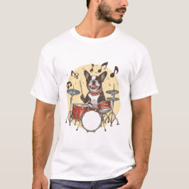 Boston Terrier Dog Playing Drums T Shirt