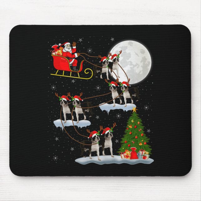 Boston Terrier Dog Santa Sleigh Flying Funny Chris Musmatta (Framsidan)