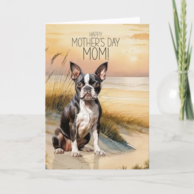 Boston Terrier Dog Sunset Beach Mother's Day Helgkort (Framsida)