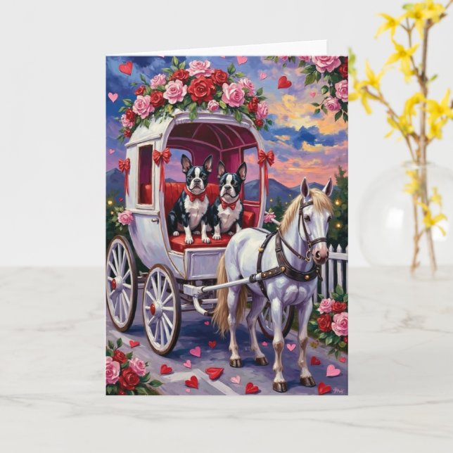 Boston Terrier  Dog Valentine's Day Kort (Gul blomma)