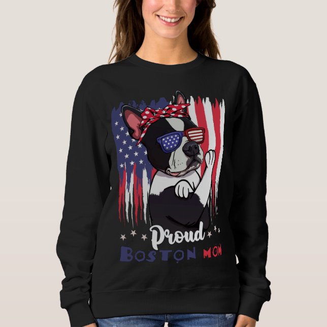 Boston Terrier Dog With Sunglasses American Flag T Shirt (Framsida)
