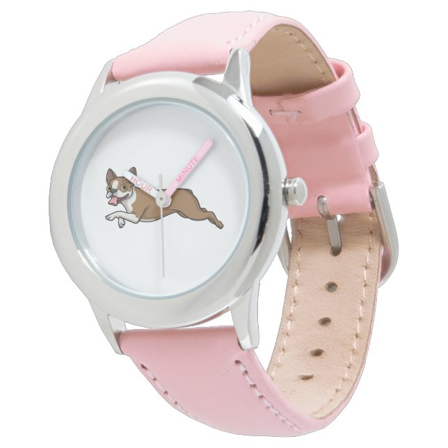 Boston Terrier Dogs Fawn Boston Terrier Running Armbandsur (Vinklad)