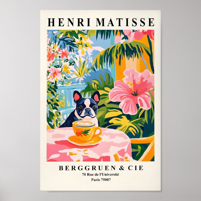 Boston Terrier Drinking Coffee, Rolig hund Wall Ar Poster (Framsidan)