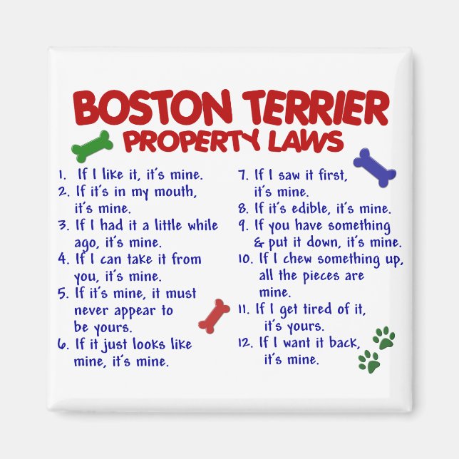 Boston Terrier Egendom Laws 2 Magnet (Framsidan)