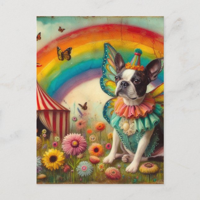Boston Terrier Fairy Circus Vykort (Framsida)