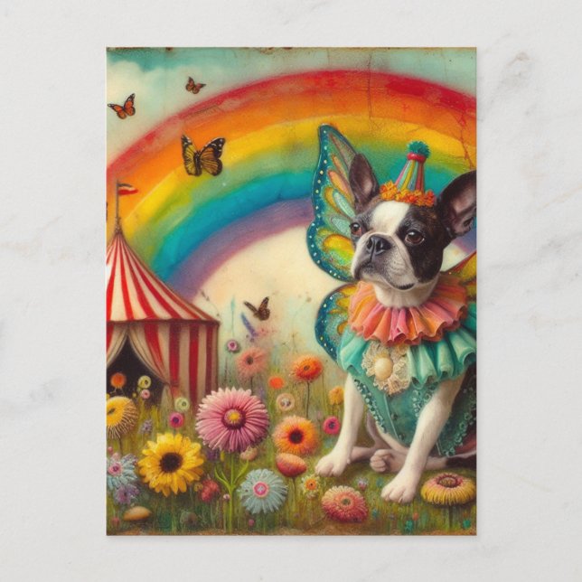 Boston Terrier Fairy Circus Vykort (Framsida)