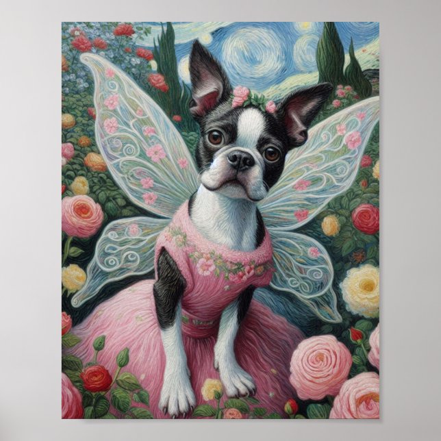 Boston Terrier Fairy i en Blomsterträdgård Poster (Framsidan)